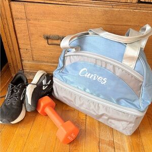 Y2K Metallic Logo Gym Duffle Silver Blue Retro 90s Athleisure Bag